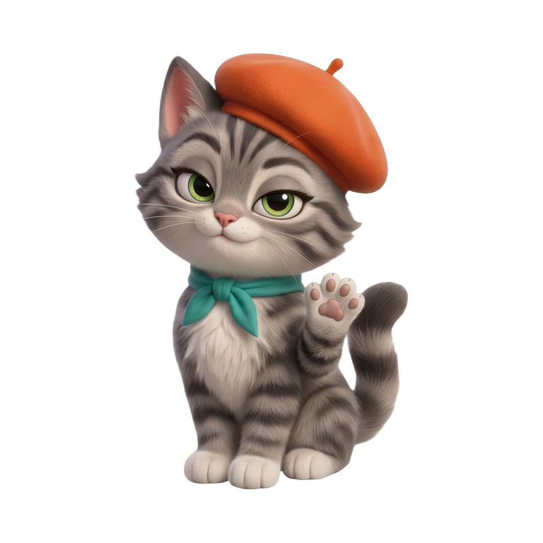 Mimi wearing her orange beret and teal scarf, welcoming you